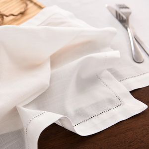 Serviettes de Table blanches ajourées, 12 pièces, pour fête, mariage, maison, Cocktail, tissu en lin et coton, dîner 231225