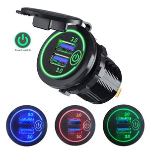 Prise de chargeur USB 24V 36W QC 3.0, interrupteur tactile, étanche, universelle, pour voiture, camion, bateau, prise de chargement pour téléphone, tablette, caméra, GPS