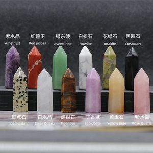 12x38mm Natural Stone Hexagonal Prism Pillar Charm Single Point Crystal Agate Loose Bead for Jewelry Making Craft Ornaments