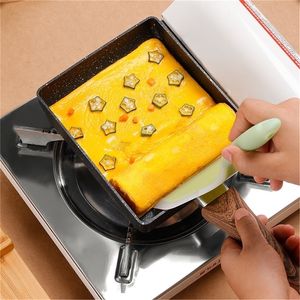 Sartén antiadherente japonesa de 13x18cm, tapa de cristal, espátula, Tamagoyaki, freír huevos, tortitas, olla de aluminio, utensilios de cocina, Gadget 220423