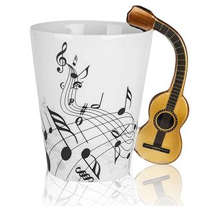 Taza de guitarra con diseño de notas musicales de 13,5 oz, taza para beber té, leche, café, Taza de cerámica musical, regalo para un amigo