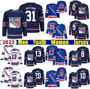 Personalizado para hombre mujeres jóvenes 13 Alexis Lafreniere New York''Rangers'' Hockey Jerseys Barclay Goodrow 31 Igor Shesterkin 24 Kaapo Kakko 8 TROUBA Ryan Lindgren Mikkola