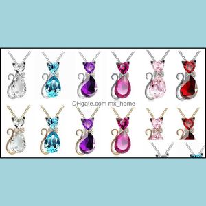 13 couleurs fille bijoux cadeau d'anniversaire mignon arc chat kit collier court paragraphe accessoires en cristal YP072 arts et artisanat pendentif avec goutte de