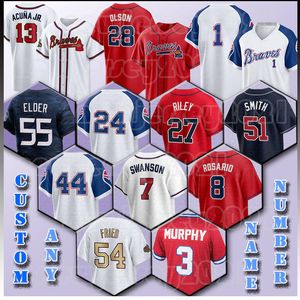 13 Ronald Acuña Jr. Béisbol 28 Matt Olson Jersey 7 Dansby Swanson 54 Max Fried Bravos Austin Riley Ozzie Albies Dale Murphy Marcell Ozuna Kyle Wright Eddie Rosario