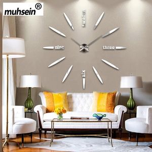 130 cm usine 2020 horloge murale acrylique + EVR + miroir en métal super grand personnalisé montres numériques horloges bricolage chaud livraison gratuite Y200407