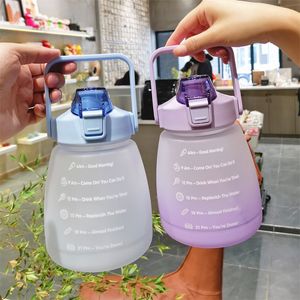 Botella de agua de yeso Big Belly de 1300ml, jarra de agua deportiva portátil de gran capacidad con marcador de tiempo y pajitas