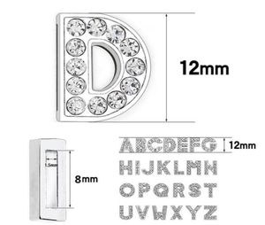 1300pclot 8mm bling Slide lettre AZ couleur argent bricolage charmes plein strass alphabet anglais adapté pour 8MM bracelet en cuir keyc3157613