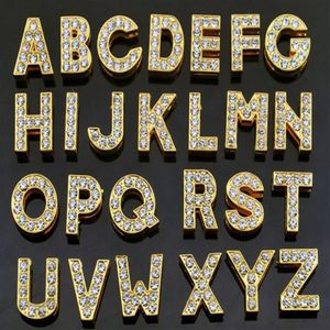 1300pcs / lot 10mm A-Z couleur or plein strass Slide letter Alphabet DIY Charms fit for 10MM keychains2298