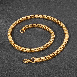 Collar de cadena de eslabones de caja grande de 7mm, de acero inoxidable dorado, pesado, 133g, cadena de motorista de fundición de 24 pulgadas, bonitos regalos