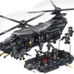 1351 Uds. Kits de bloques de construcción modelo de policía de ciudad militar equipo SWAT helicóptero de transporte Kit juguetes para niños regalo de Navidad X0503