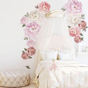 Autocollants muraux en PVC avec grandes fleurs de pivoine Rose et blanche, 135cm x 92cm, sparadrap muraux pour chambre à coucher, salon, chambre de fille, autocollants décoratifs