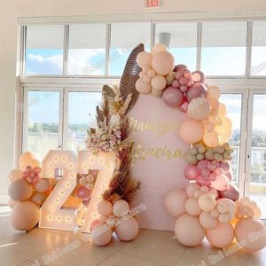 135pcs Doublado Tarica Pearl Pink Balloons Kit Garland Decoración de la boda Decoración de durazno Arch Baby Shower Decoración de la fiesta de cumpleaños x256m