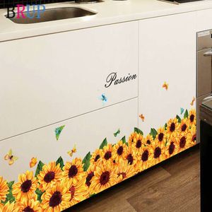 137*36cm hermosas pegatinas de pared de zócalo de girasol decoración del hogar de plantas naturales para cocina dormitorio pegatinas de pared de vinilo de Pvc de moda