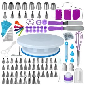 137 pièces Kit d'outils de décoration de gâteaux Kit de plateau tournant de pâtisserie buse de tuyauterie ensemble de sacs à douille support rotatif outils de cuisson accessoires Bak 240227