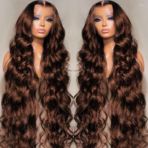 13x4 color marrón chocolate cuerpo ondulado encaje frontal peluca frontal transparente cabello humano ondulado pelucas para mujeres Remy