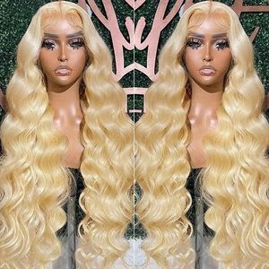 Perruque Lace Frontal Wig brésilienne naturelle, cheveux humains, Body Wave, blond miel 13x4, 30 pouces, Transparent HD 613, 180%, 13x6, en vente