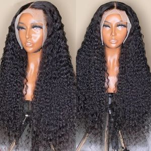 13x4 lâche vague profonde brésilienne perruques de cheveux humains 32 34 pouces Transparent synthétique bouclés dentelle avant perruque pour les femmes noires