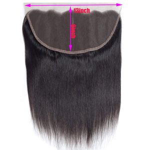 13x6 Tranparent HD Lace Frontal Brazilian Straight Human Hair Natural Black Closure Pre Plucked With Baby Hair