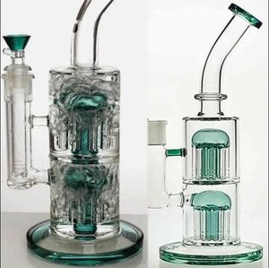 Burbujeador de vidrio doble Klein Recycler Plataformas petrolíferas Cachimbas El agua de vidrio grueso Bongs Pipas para fumar con un banger de 14 mm