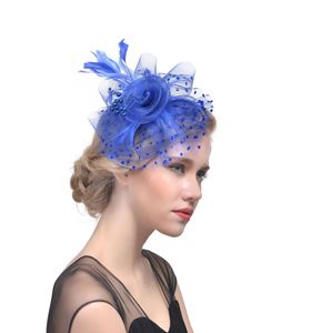 14 colores sombreros de novia tocado de plumas pelo nupcial velo de jaula sombreros de boda tocados flores de pelo femeninas baratas para Weddi5217486