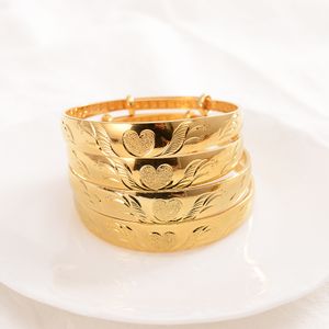 Brazalete de oro macizo fino amarillo de 14 k para mujer, pulseras africanas árabes de Oriente Medio, pulsera de amor con corazón, joyería ajustable