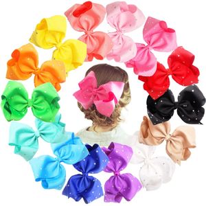 14 PCS 8 pulgadas Glitter Sparkly Rhinestones Girls Large Big Grosgrain Ribbon Hair Bows Alligator Hair Clips LJ201226