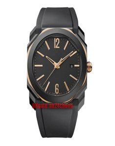 14 styles montres 103085 Octo Solotempo DLC Rose Gold A2813 Automatic Men039s Watch Black Dial Rubber Strap Gents Sport Wristwa7334889