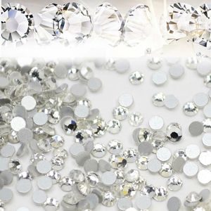 1440 unids/lote de diamantes de imitación brillantes para decoración de uñas, cristal blanco transparente, parte posterior plana, pegatinas para puntas DIY, cuentas, accesorio de joyería para uñas