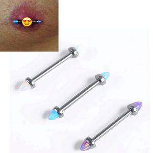 14G ASTM 36 Grado de implante Rosca interna Anillo de barra de bala de ópalo para pezones y piercings industriales Joyería corporal 240311