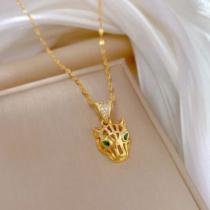Collier avec pendentif tête de léopard en or jaune 14 carats pour femmes et filles, nouvelle mode, chaîne de clavicule, bijoux cadeau de fête