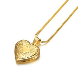 Médaillon commémoratif en or jaune 14 carats pour femmes, pendentif Photo en forme de cœur d'amour, à la mode, médaillon Photo ouvrable, bijoux