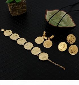 Conjuntos de joyas con monedas GF de oro macizo real amarillo de 14 quilates, conjunto de monedas con retrato etíope, collar, pendientes, anillo, pulsera, tamaño negro rop9545581