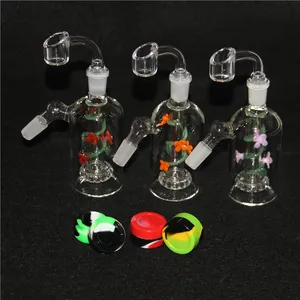 14mm 18mm Ash Catcher Hookah Dab rig rose Bang en verre 45 90 Accessoires de fumée Couleur mélangée avec le Panda Showerhead Perc Tobacco contenant de l'huile de silicone