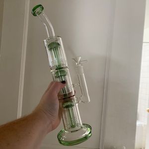 14 mm Conjunto de alta calidad Grueso Bongs de vidrio Reciclador Pipa para fumar Plataformas petroleras Embriagador Dab Rig Brazo Árbol Percd Tuberías de agua Tres capas Big Tornado Shisha Bong Hookahs Bubbler