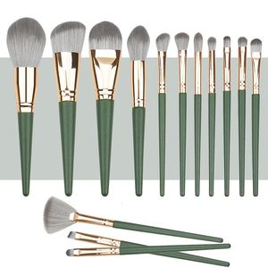 14pcSset Makeup Green Brush Soft Eye Shadow Powcel Correcteur Nasal For Women Tool 240403