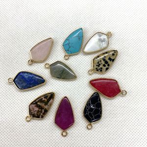 14x28mm Natuurlijke Kristal Steen Bedels Groen Blauw Roze Kwarts Kogelvorm Hangers Gouden Rand Trendy voor Ketting Oorbellen Sieraden Maken Groothandel