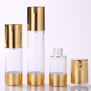 15/30 / 50ml Oro Vacío Claro Frosted Airless Pump Bottles Travel Lotion Pump Containers Airless Lotion Dispenser 500Pcs / lot Lxkic