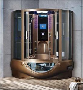 1500mmx1500mmx2250mm Luxury Steam Shower Enclosure Mult-Functional TV/DVD Computer Control Wet coffe gold Sauna Room 7030
