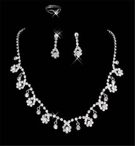 15018 Barato Frere Ship Holy White Rhinestone Crystal Flower Pendiente Collar Set Bridal Party8270566