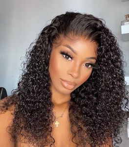 150Ddensity Curly Simulation Human Hair Wigs Brazilian Water Wave 13x4 Lace Front Wigs For Black Women Pre Plucked Natural Black Color Deep Wave Remy Frontal Wig