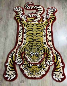 Alfombra con forma de Animal para el hogar de 150x90cm, alfombra creativa hecha a mano con patrón de tigre para sofá, tapete nórdico para sala de estar, alfombra antideslizante L230619