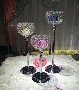Candelabro de bola de cristal de 15 cm de diámetro, decoración de centro de mesa de boda, candelabro plateado