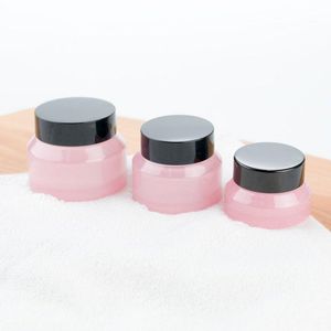 Pot en verre de maquillage rose 15G 30G 50G avec couvercles noirs, emballage cosmétique pour récipient de 1oz, Pot de soins de la peau en verre F419 Bsugg