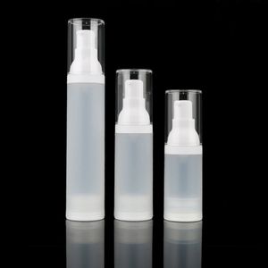 Botella transparente esmerilada de 30ml y 50ml, contenedor vacío cosmético sin aire, botellas de loción con bomba recargable portátil, 15ml para viajes