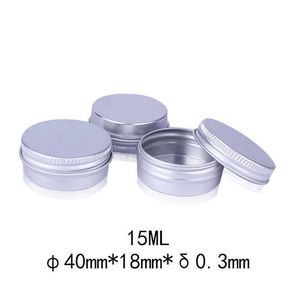 Frascos de embalaje de aluminio de 15 ml Contenedores Caja de lata de metal de 15 g con tapones de rosca Azúcar Maquillaje Crema Brillo de labios Cera Aceites Bálsamo Esencia Cosméticos Paquete de hierbas secas Latas