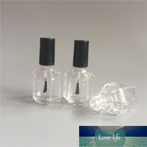 Botella de esmalte de uñas vacía con forma de seis caras de 15 ml, cepillo portátil, contenedor de arte de uñas, botellas de aceite de uñas de vidrio