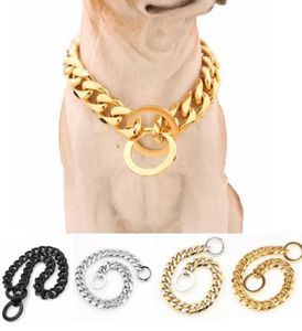 Collares para perros chapados en oro de acero inoxidable 316L de 15mm, cadena de eslabones cubanos, collar para cachorros, accesorios para perros, suministros 5988837