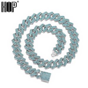 15 mm Rhombus Prong Cuban Link Chain Iced Out Blue Rhinestones Bling Rapper Colliers Bracelets for Men Women Women Choker Jewelry