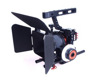 Freeshipping 15mm Rod Rig DSLR Caméra Stabilisateur Vidéo Cage + Follow Focus + Matte Box pour Sony A7 A7S A7RII A6300 A6000 / GH4 GH3 / EOS M5 M3