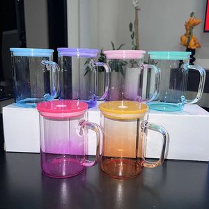 Tasse en verre à Sublimation de 15oz, avec couvercle en plastique coloré, gobelet à transfert de chaleur, canette de bière, verre à boire
